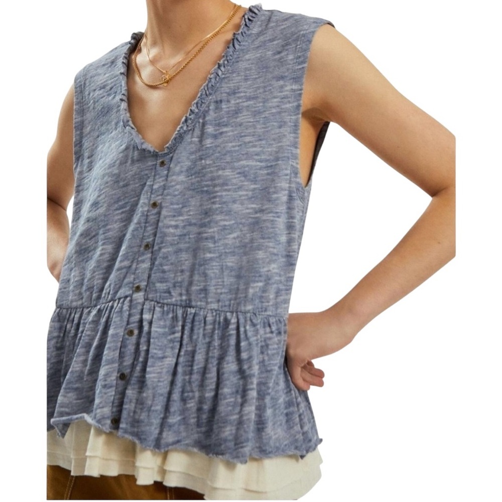 Pilcro Heathered Blue Ruffle Blouse